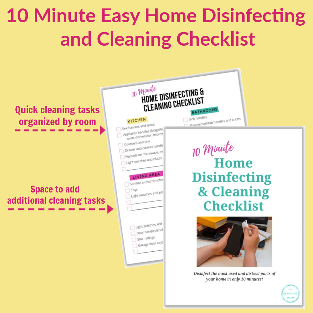 easy home disinfecting and cleaning checklist, fast cleaning and sanitizing schedule, quick home disinfecting routine