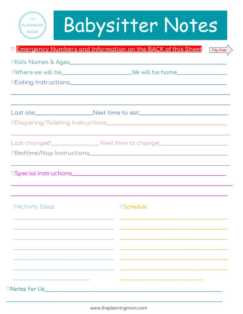 Prepare for a new babysitter with this babysitter notes sheet. Give your babysitter all the information they need to easily care for your children. 
