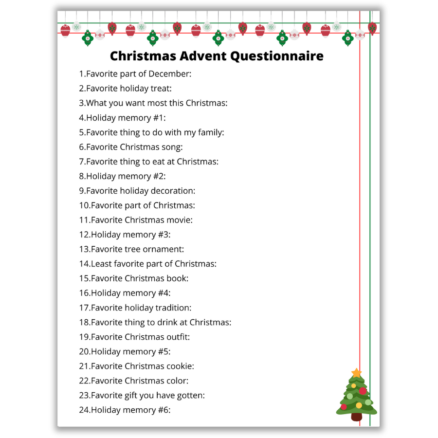 Christmas questionnaire advent calendar, Christmas questionnaire countdown calendar, Easy DIY Christmas advent questionnaire, Homemade advent calendar