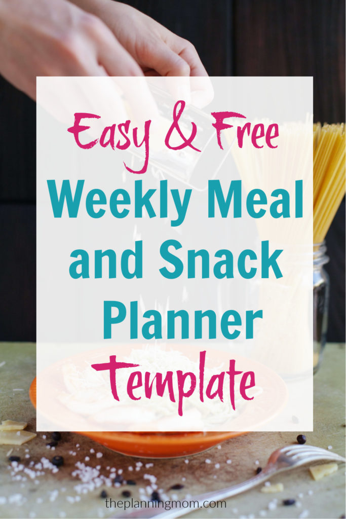 plan your weekly meals and snacks with this free printable planner, meal planning worksheet, weekly meal and snack template