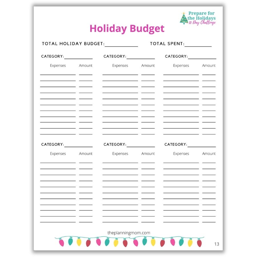 how to keep track of a holiday budget, prepare for the holiday workbook, tips to prepare for the holidays