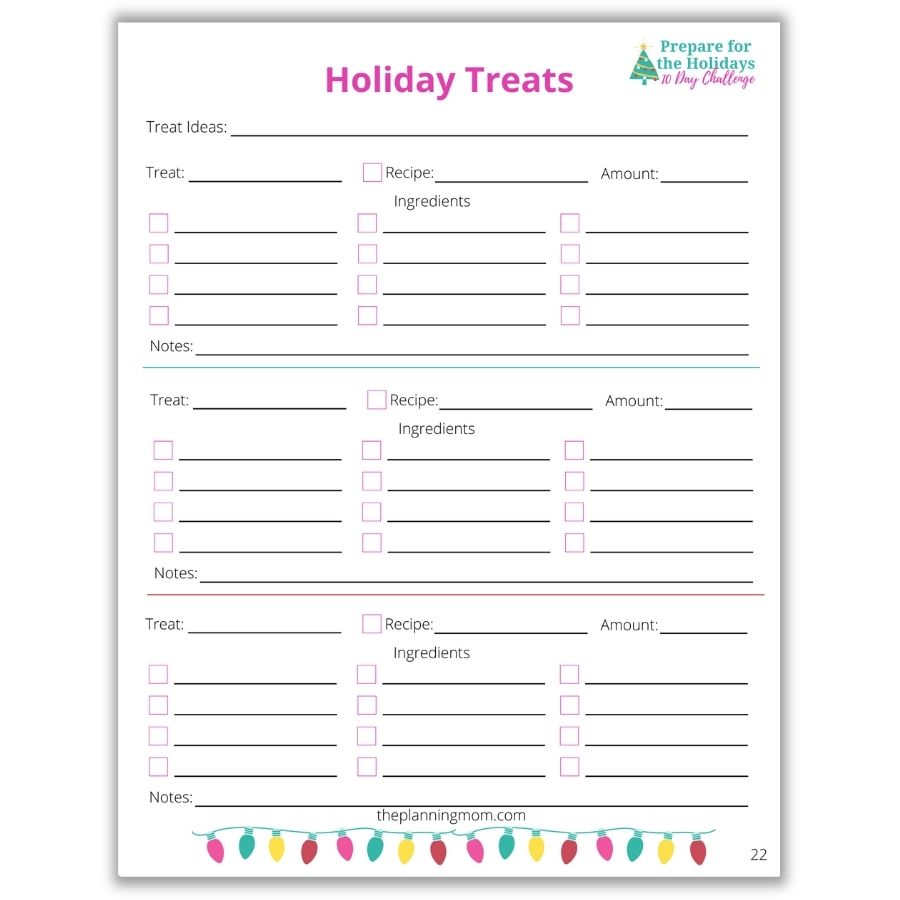Ideas for easy holiday treats, ways to keep track of holiday treats, prepare for the holiday workbook, tips to prepare for the holidays