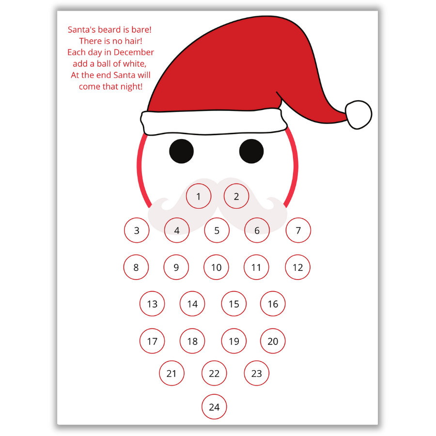 Santa advent calendar, Santa countdown calendar, Easy DIY Santa advent calendar for kids, Homemade advent calendar