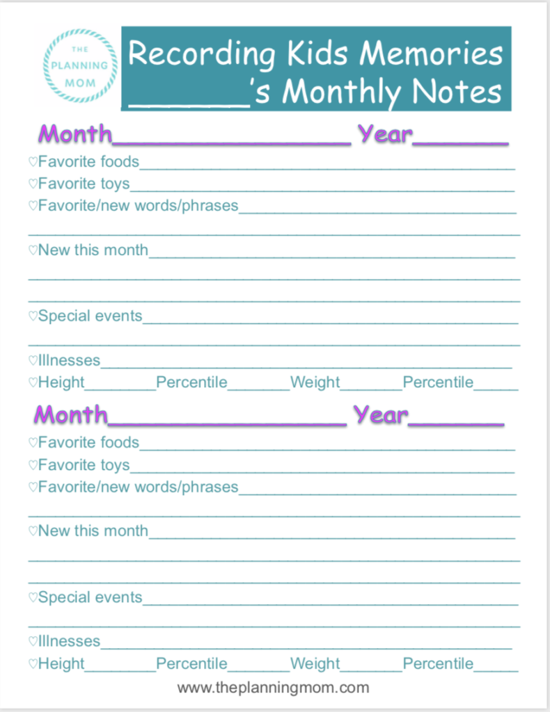 How to keep track of kids memories and milestones, ideas for recording kids memories and information, capturing kids childhood