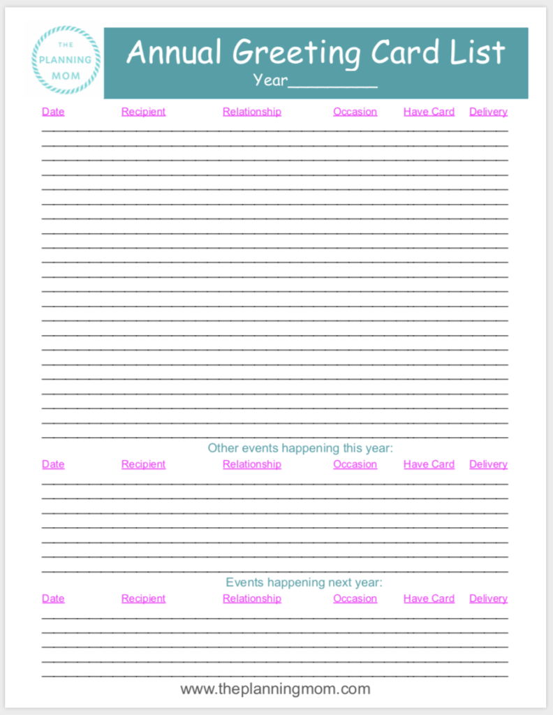 organize a greeting card list, organized greeting card list, who to send a greeting card to