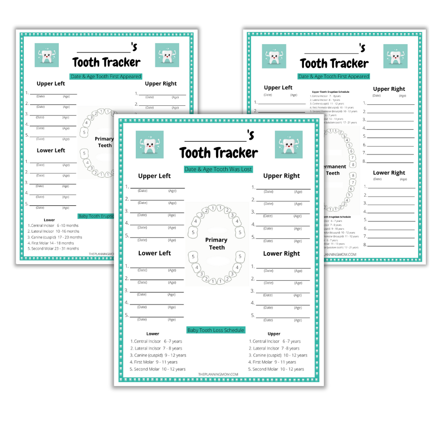 how to track your child's teeth, ways to record incoming and outgoing teeth, dates and ages teeth come in and fell out