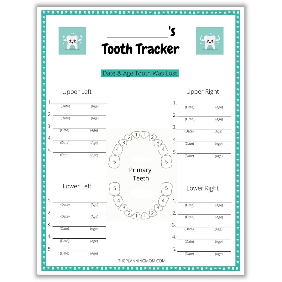 how to track your child's teeth, ways to record incoming and outgoing teeth, dates and ages teeth feel out