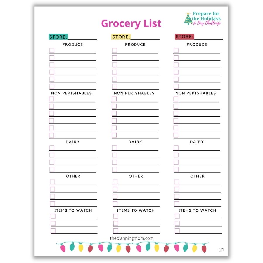 free holiday shopping list, free grocery list, prepare for the holiday workbook, tips to prepare for the holidays