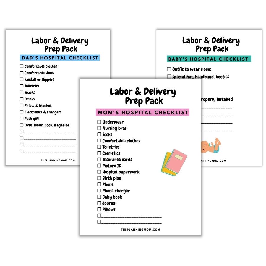 mom's hospital checklist, dad's hospital checklist, baby's hospital checklists, prepare for labor and delivery