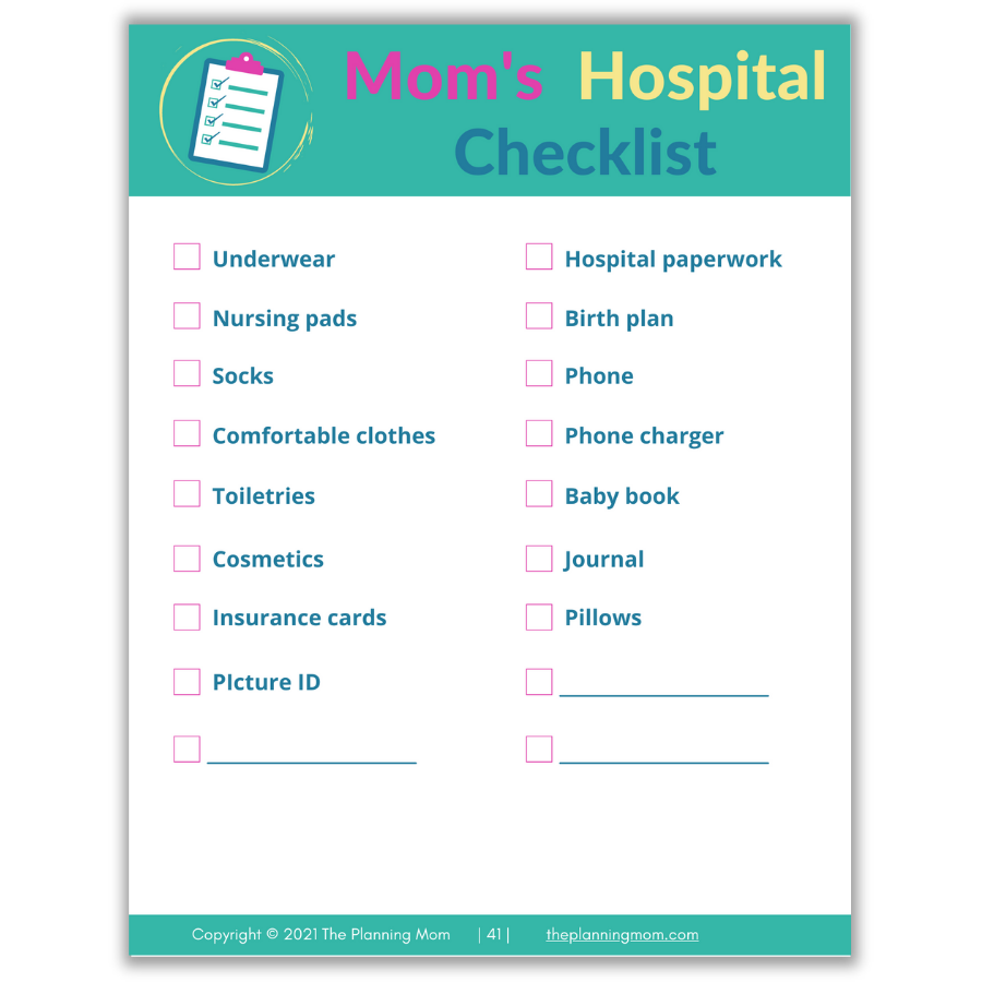 Hospital Bag Checklist, For Mom To Be - Cape & Apron