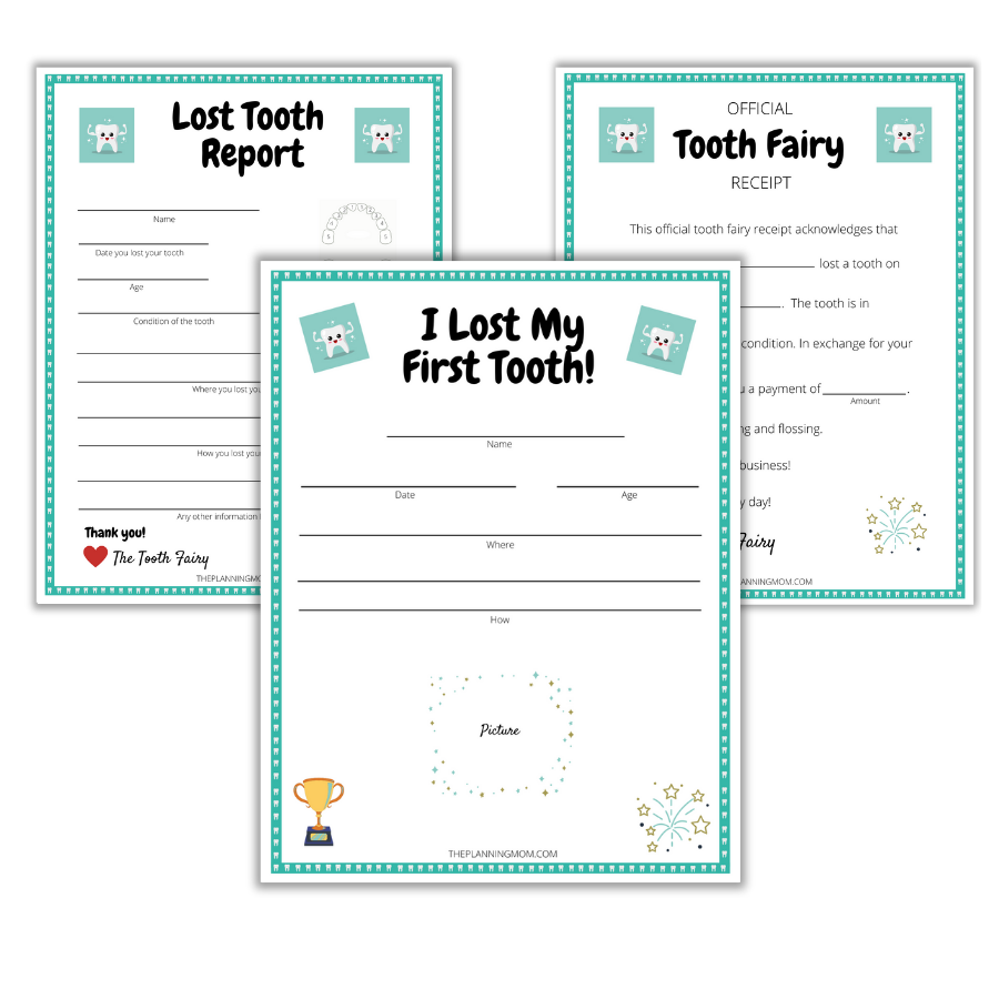 Tooth fairy report, tooth fairy printables, tooth fairy templates, Lost first tooth certificate, how to track your child's teeth